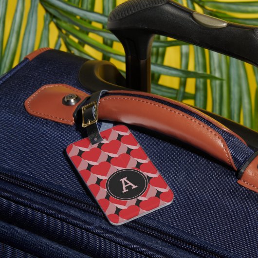 Personalisiertes Monogramm 3D rotes Herz Muster Gepäckanhänger (Vorderseite Insitu 1)