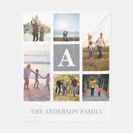 Personalisiertes Monogramm 6 FotoCollage Fleecedecke (Vorderseite)