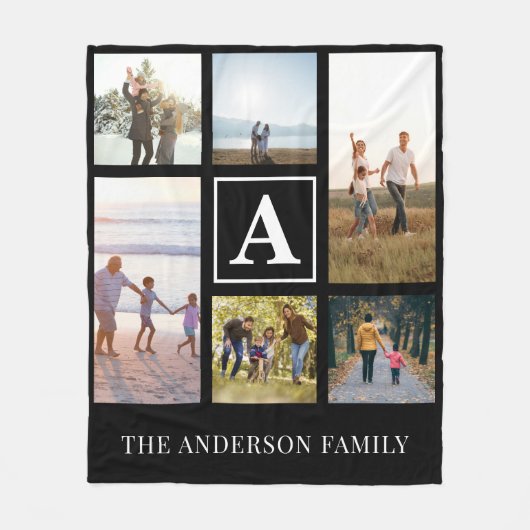 Personalisiertes Monogramm 6 FotoCollage Fleecedecke (Vorderseite)