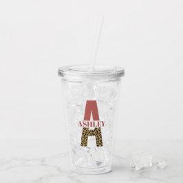 Personalisiertes Monogramm A Pink Leopard Acryltrinkbecher
