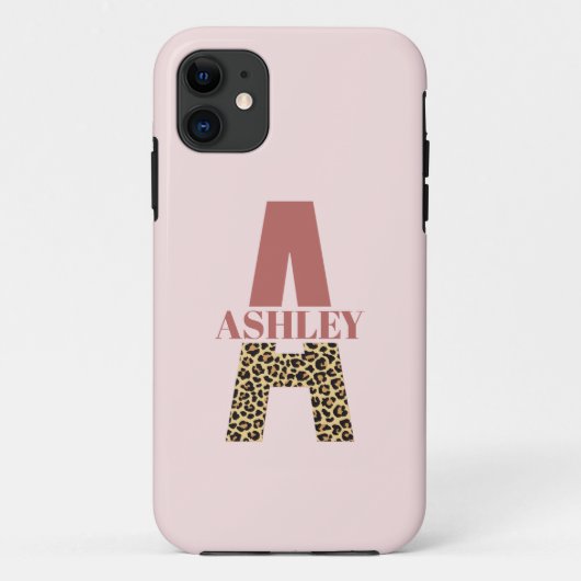 Personalisiertes Monogramm A Pink Leopard Case-Mate iPhone Hülle (Rückseite)