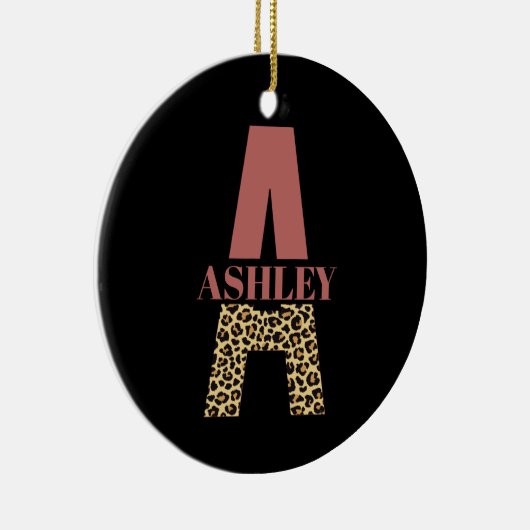 Personalisiertes Monogramm A Pink Leopard Keramik Ornament (Rechts)