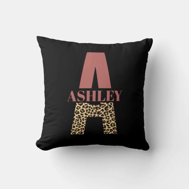 Personalisiertes Monogramm A Pink Leopard Kissen (Vorderseite)
