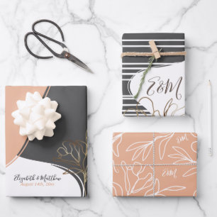 Personalisiertes Monogramm Abstrakter Blumenzauber Geschenkpapier Set