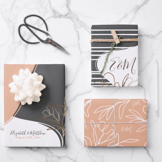 Personalisiertes Monogramm Abstrakter Blumenzauber Geschenkpapier Set (Vorderseite)