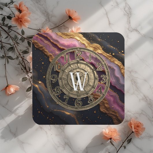 Personalisiertes Monogramm Achat Rosa Rustikaler M Getränkeuntersetzer