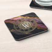 Personalisiertes Monogramm Achat Rosa Rustikaler M Getränkeuntersetzer (Linke Seite)