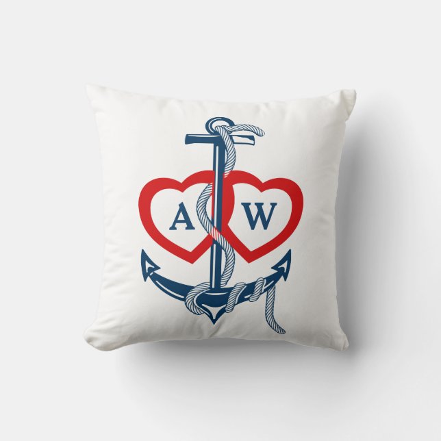 Personalisiertes Monogramm Anchor Nautical throw K Kissen (Vorderseite)