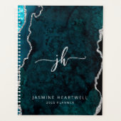 Personalisiertes Monogramm Aquamarin Silver Agate  Planer (Vorderseite)