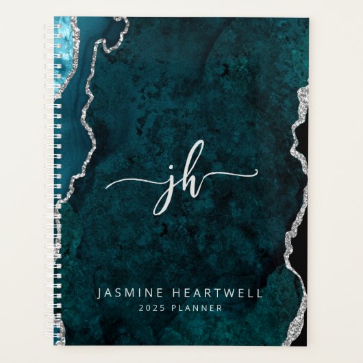 Personalisiertes Monogramm Aquamarin Silver Agate  Planer (Vorderseite)