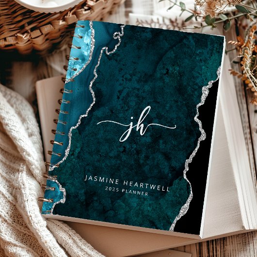 Personalisiertes Monogramm Aquamarin Silver Agate  Planer