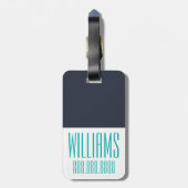 Personalisiertes Monogramm, Aquamarin und Marine Gepäckanhänger (Rückseite vertikal)