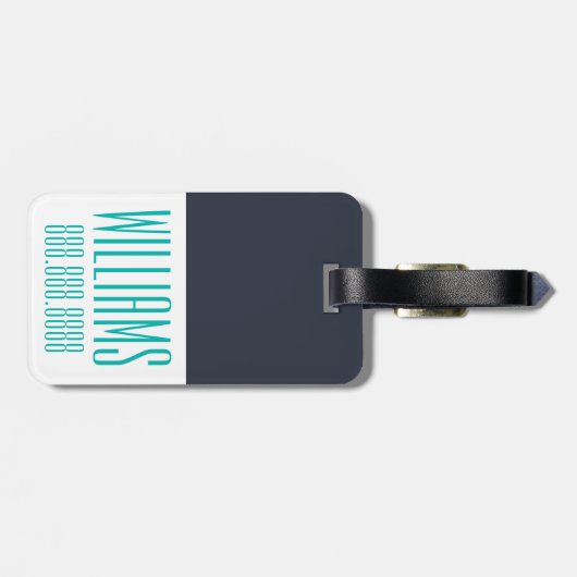 Personalisiertes Monogramm, Aquamarin und Marine Gepäckanhänger (Rückseite horizontal)