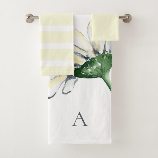 Personalisiertes Monogramm Aquarell Gänseblümchen Badhandtuch Set (Insitu)
