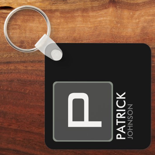 Personalisiertes Monogramm auf Schwarz (bearbeitba Schlüsselanhänger (Vorderseite)