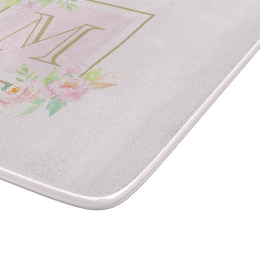 Personalisiertes Monogramm aus rosa Peelys Schneidebrett (Ecke)