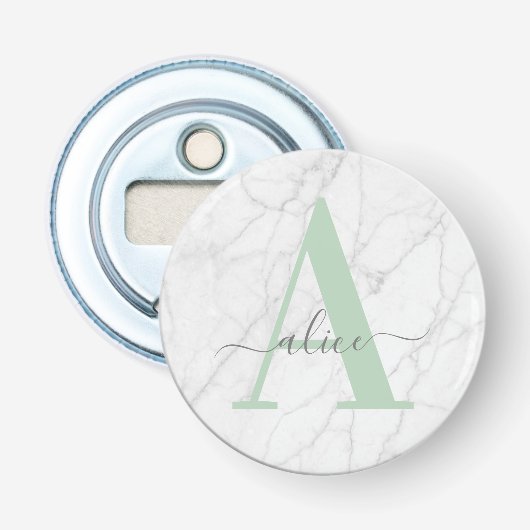 Personalisiertes Monogramm aus weißem Marmor Flaschenöffner (Vorderseite)