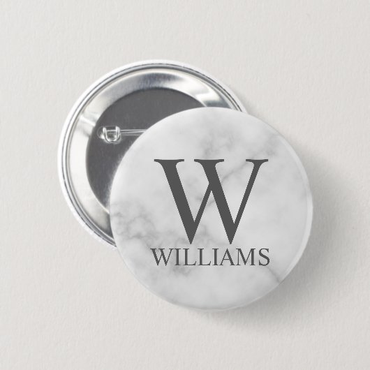 Personalisiertes Monogramm aus weißem Marmor und N Button (Vorne & Hinten)