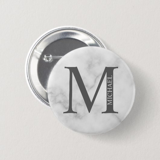 Personalisiertes Monogramm aus weißem Marmor und N Button (Vorne & Hinten)