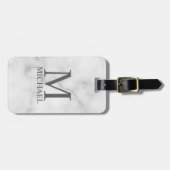 Personalisiertes Monogramm aus weißem Marmor und N Gepäckanhänger (Vorderseite horizontal)