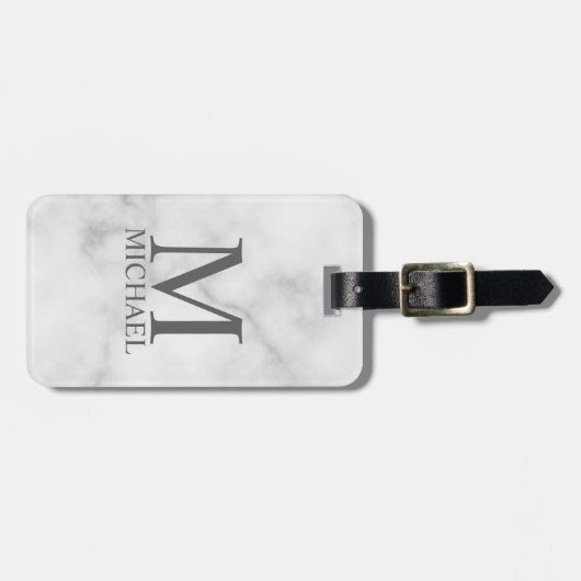 Personalisiertes Monogramm aus weißem Marmor und N Gepäckanhänger (Vorderseite horizontal)