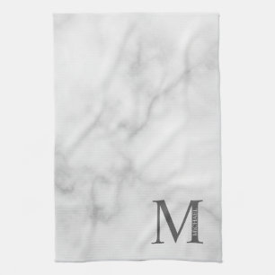 Personalisiertes Monogramm aus weißem Marmor und N Geschirrtuch