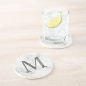 Personalisiertes Monogramm aus weißem Marmor und N Getränkeuntersetzer (Seite)