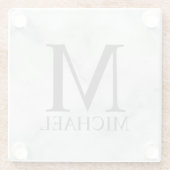 Personalisiertes Monogramm aus weißem Marmor und N Glasuntersetzer (Rückseite)