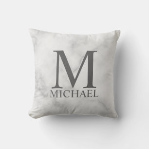 Personalisiertes Monogramm aus weißem Marmor und N Kissen