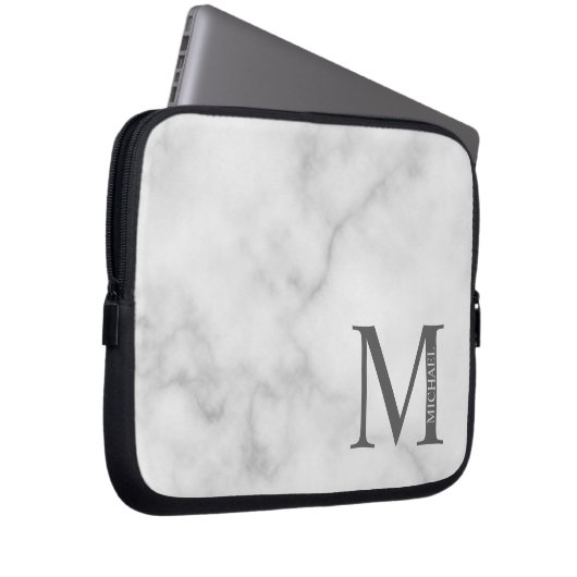 Personalisiertes Monogramm aus weißem Marmor und N Laptopschutzhülle (Vorne Rechts)