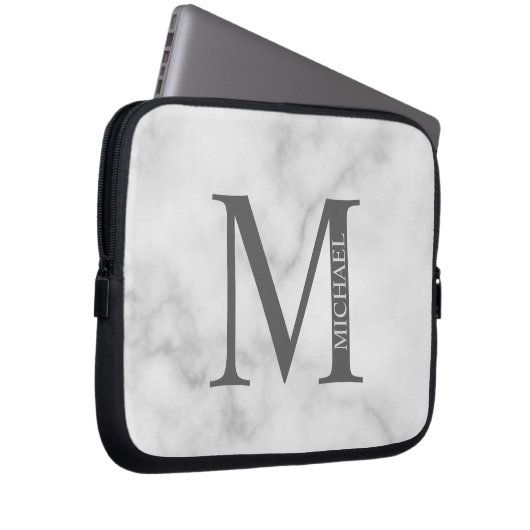 Personalisiertes Monogramm aus weißem Marmor und N Laptopschutzhülle (Vorne Rechts)