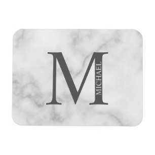 Personalisiertes Monogramm aus weißem Marmor und N Magnet