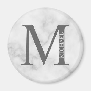 Personalisiertes Monogramm aus weißem Marmor und N Magnet