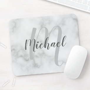 Personalisiertes Monogramm aus weißem Marmor und N Mousepad
