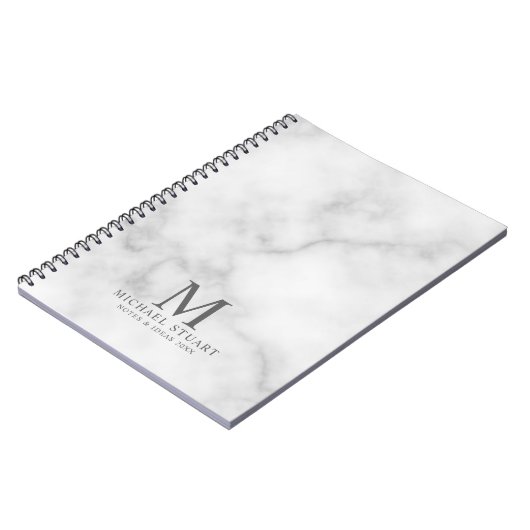Personalisiertes Monogramm aus weißem Marmor und N Notizblock (Linke Seite)