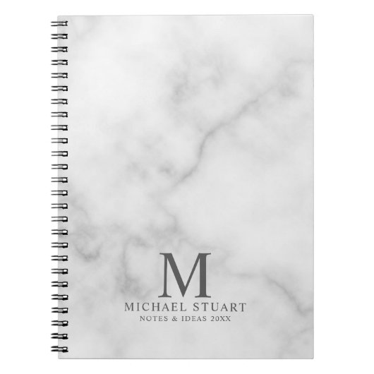 Personalisiertes Monogramm aus weißem Marmor und N Notizblock (Vorderseite)
