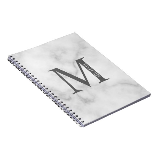 Personalisiertes Monogramm aus weißem Marmor und N Notizblock (Rechte Seite)