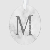 Personalisiertes Monogramm aus weißem Marmor und N Ornament (Vorderseite)