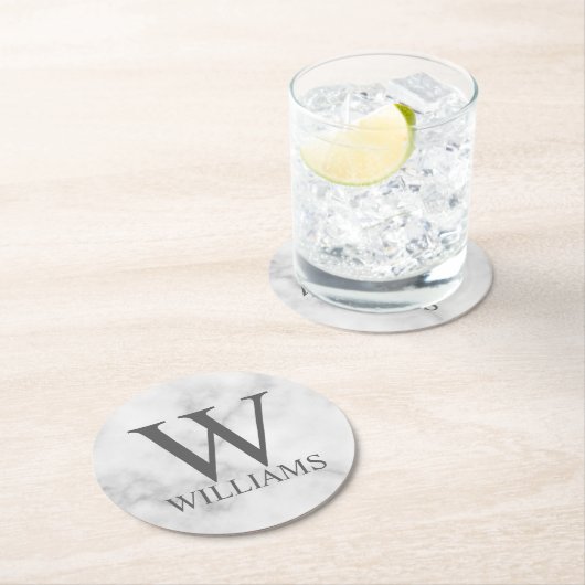 Personalisiertes Monogramm aus weißem Marmor und N Runder Pappuntersetzer (Vor Ort)