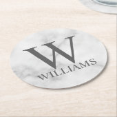 Personalisiertes Monogramm aus weißem Marmor und N Runder Pappuntersetzer (Angewinkelt)