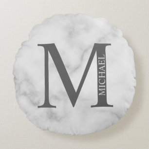 Personalisiertes Monogramm aus weißem Marmor und N Rundes Kissen