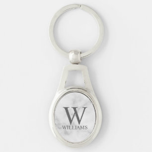 Personalisiertes Monogramm aus weißem Marmor und N Schlüsselanhänger