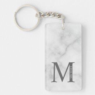 Personalisiertes Monogramm aus weißem Marmor und N Schlüsselanhänger