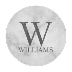 Personalisiertes Monogramm aus weißem Marmor und N Schneidebrett
