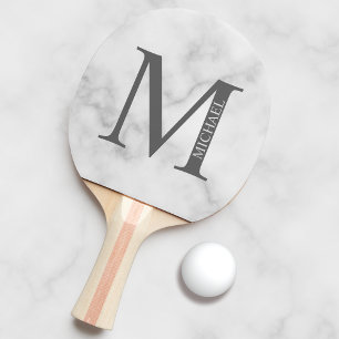 Personalisiertes Monogramm aus weißem Marmor und N Tischtennis Schläger