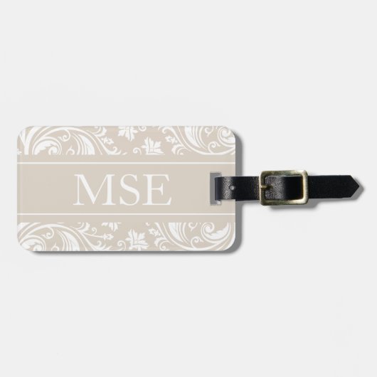 Personalisiertes Monogramm-beige weißes Gepäckanhänger (Vorderseite horizontal)