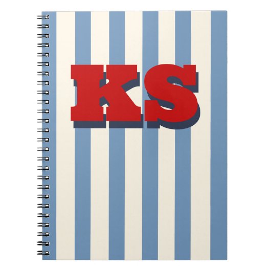 Personalisiertes Monogramm Blau gestreift, individ Notizblock (Vorderseite)