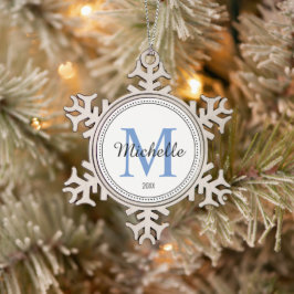 Personalisiertes Monogramm Blau Schneeflocken Zinn-Ornament