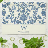 Personalisiertes Monogramm Blau Toile Küchenhandtu Geschirrtuch (Gefaltet)