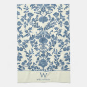 Personalisiertes Monogramm Blau Toile Küchenhandtu Geschirrtuch (Vertikal)